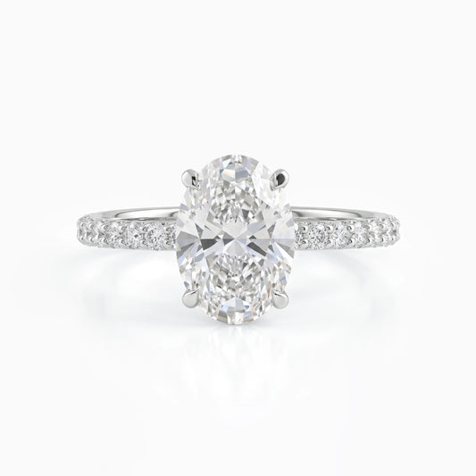 Oval Cut Lab Diamond Engagement Ring with Pave Band Ring