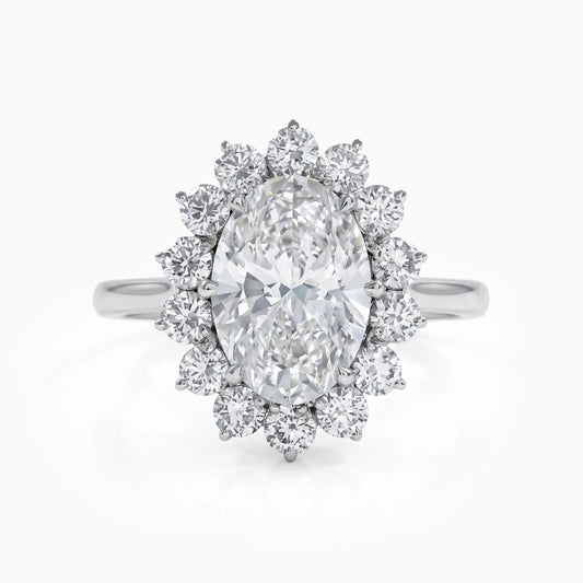 Oval Cut Lab Diamond Floral Halo Engagement Ring