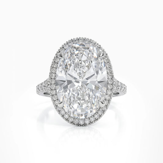 Oval Cut Lab Diamond Halo Engagement Ring with Pavé Band
