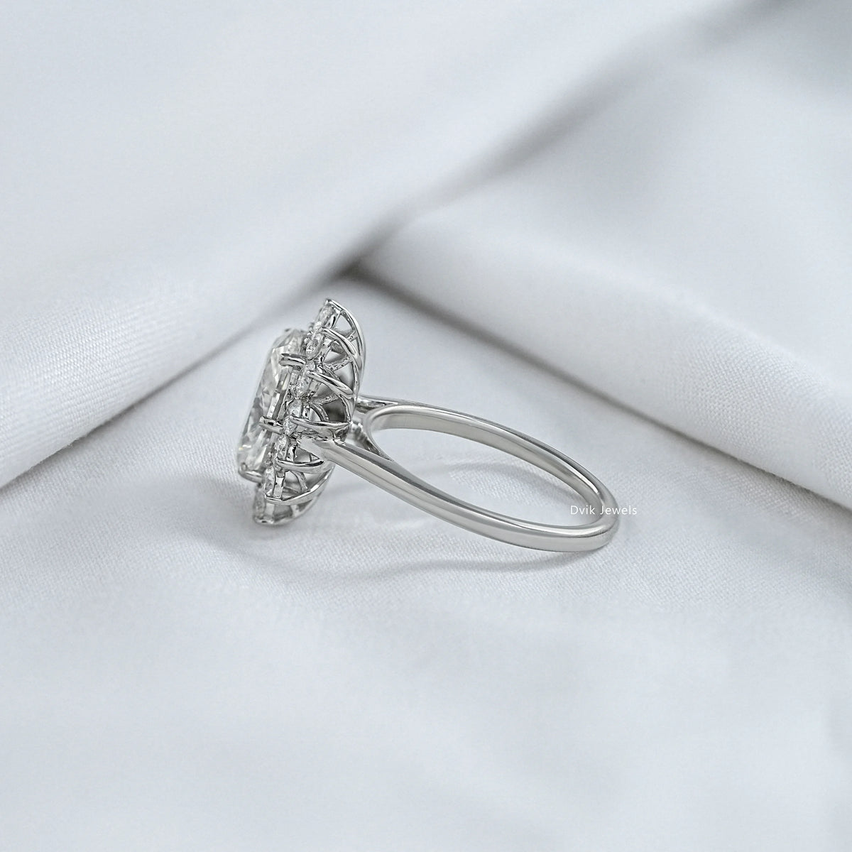 Oval Cut Lab Diamond Floral Halo Engagement Ring Ring