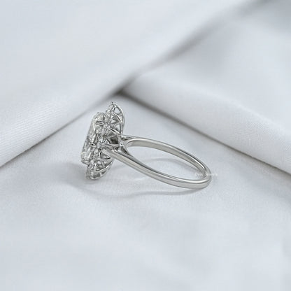 Oval Cut Lab Diamond Floral Halo Engagement Ring Ring