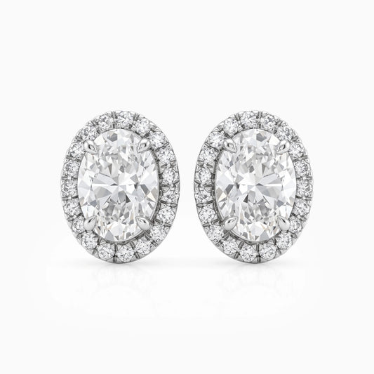 Oval Cut Lab Diamond Halo Stud Earrings