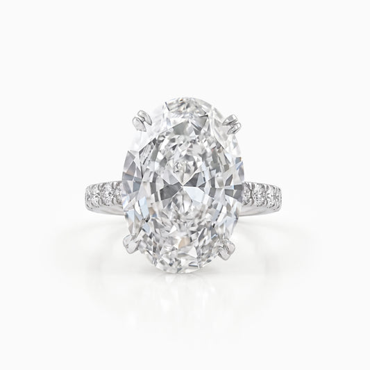 Oval Cut Lab Diamond Ring with Hidden Halo and Pavé Band Ring
