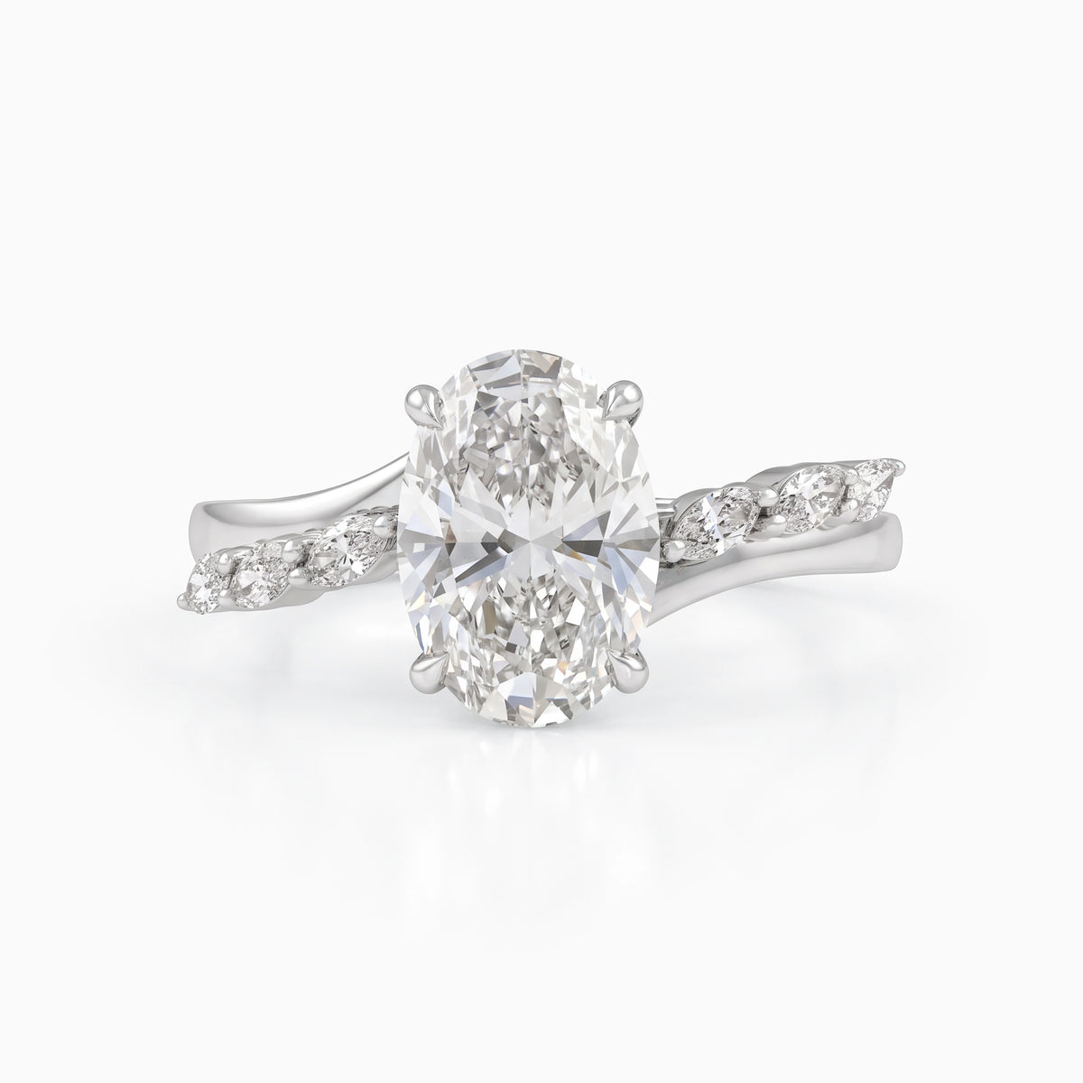 Oval Cut Lab Diamond Ring with Marquise Accents Ring