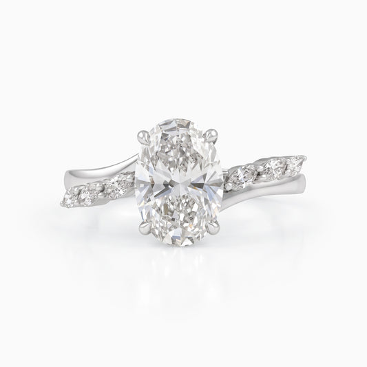 Oval Cut Lab Diamond Ring with Marquise Accents