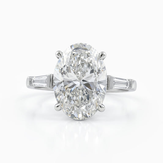 Oval Cut Lab Diamond Ring with Tapered Baguette Side Stones Ring