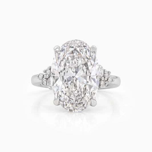 Oval Cut Lab Diamond Solitaire Ring with Cluster Accent Shoulders Ring