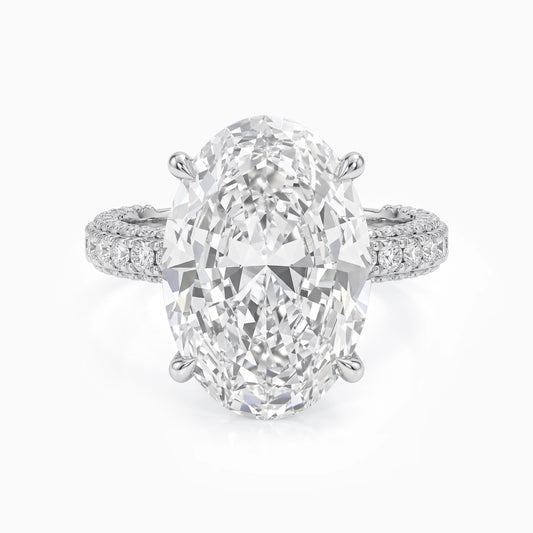 Oval Cut Lab Diamond Three Row Engagement Ring