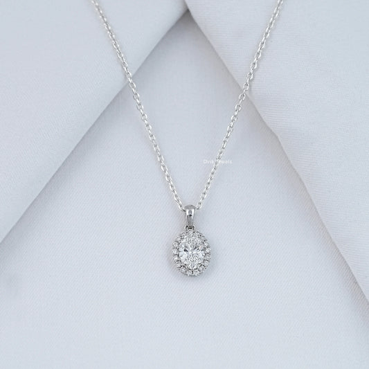 Oval Cut Halo Diamond Pendant