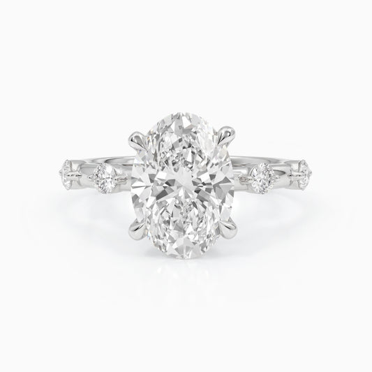 Oval Cut Side Diamond Accent Engagement Ring Ring