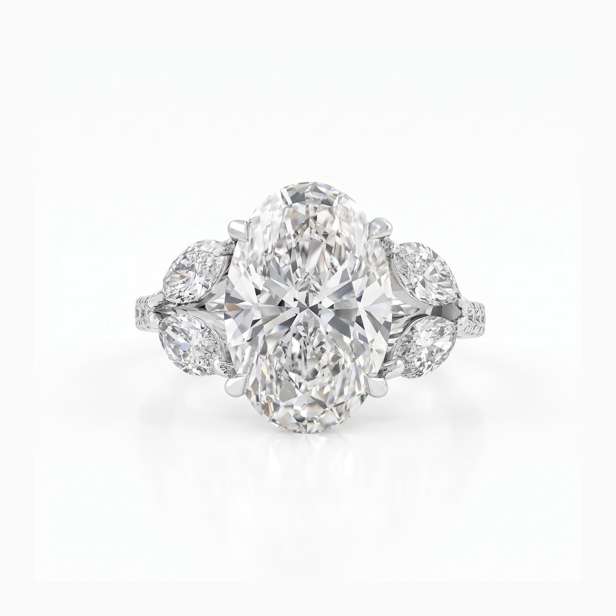 Oval Lab Diamond Accent Ring with Marquise Side Stones Ring
