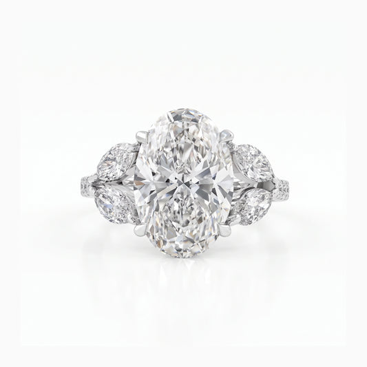 Oval Lab Diamond Accent Ring with Marquise Side Stones Ring