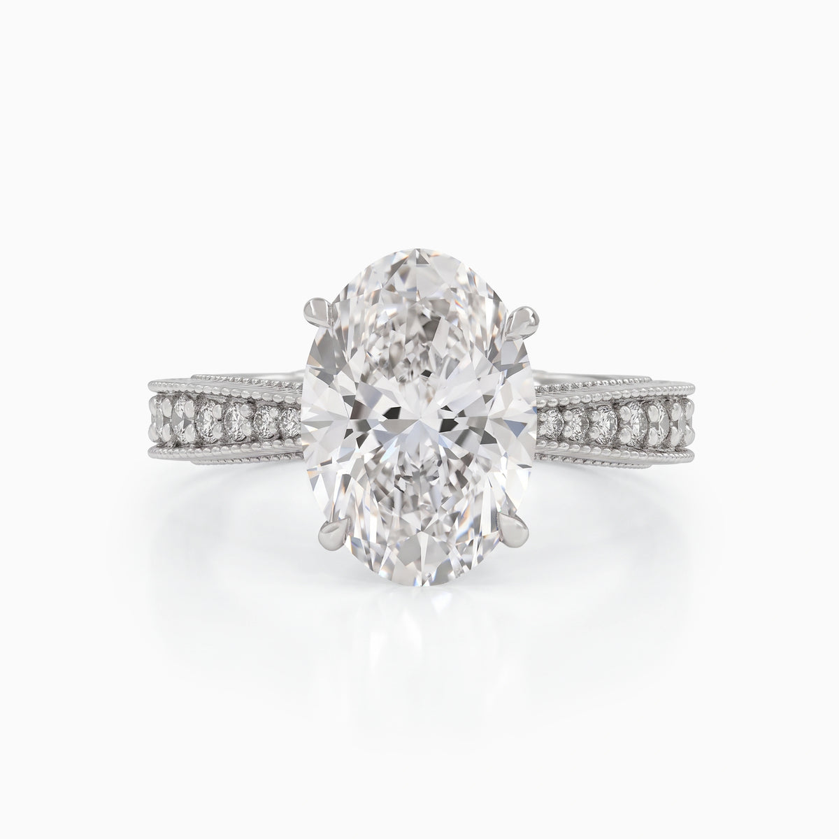 Oval Lab Diamond Engagement Ring with Pavé Setting Ring