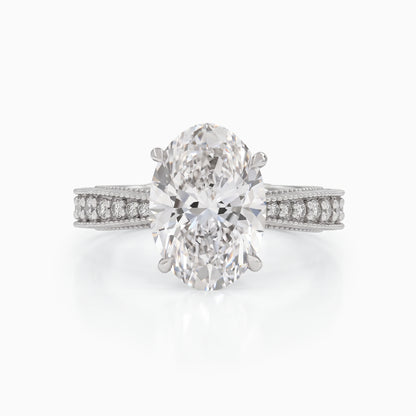 Oval Lab Diamond Engagement Ring with Pavé Setting Ring