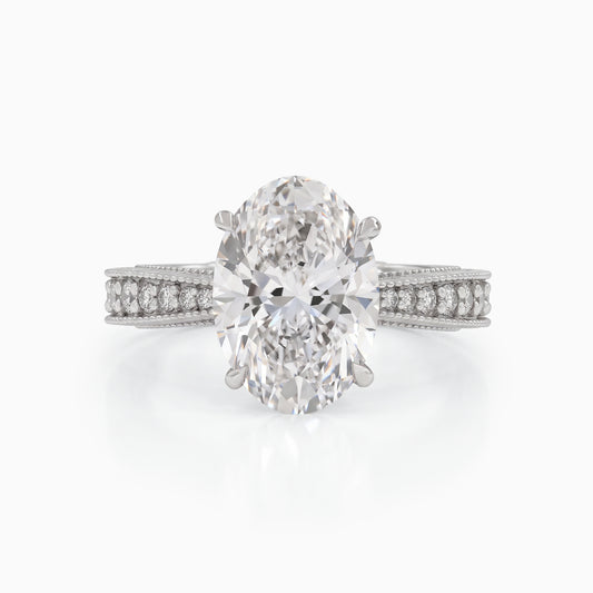 Oval Lab Diamond Engagement Ring with Pavé Setting