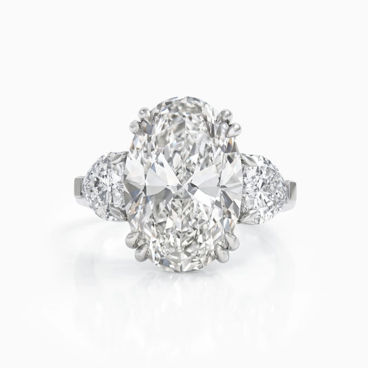 Oval Lab Diamond Three Stone Ring with Heart Cut Side Stones