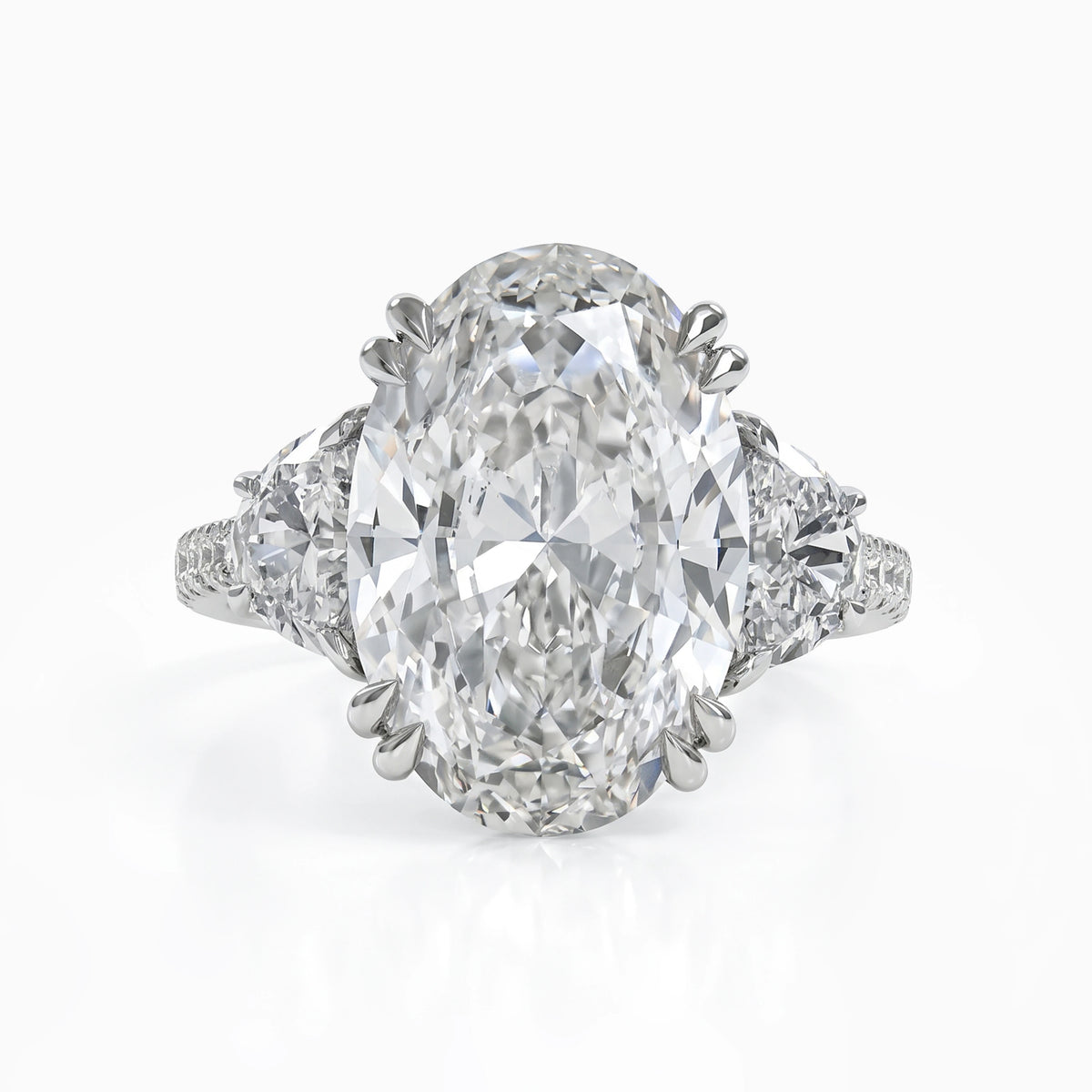 Oval Lab Diamond Trillion Three Stone Pavé Engagement Ring Ring