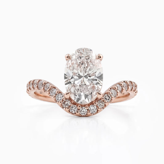 Oval Lab Grown Diamond Pavé set Curved Ring Ring
