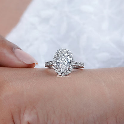 Oval Lab Diamond Halo With Accent Engagement Ring