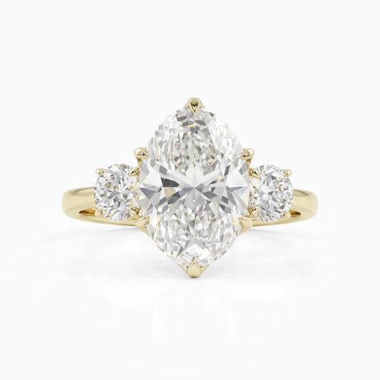 Oval & Round Cut Lab Diamond Three Stone Engagement Ring Ring