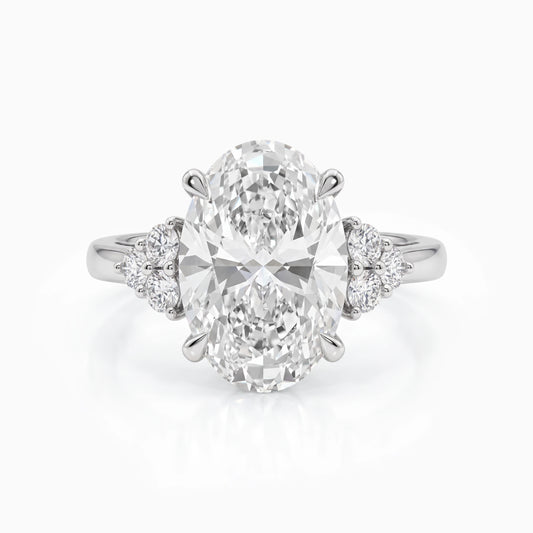 Oval Shape Lab Diamond Accent Engagement Ring Ring