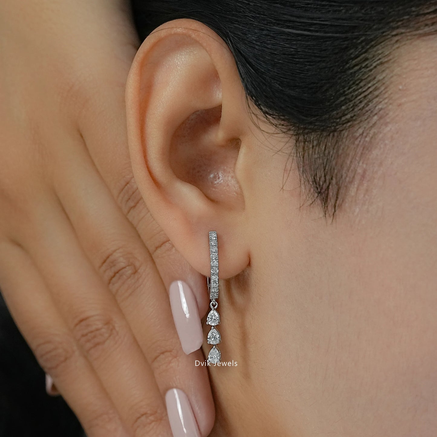Pear Cut Diamond Drop Hoop Earring