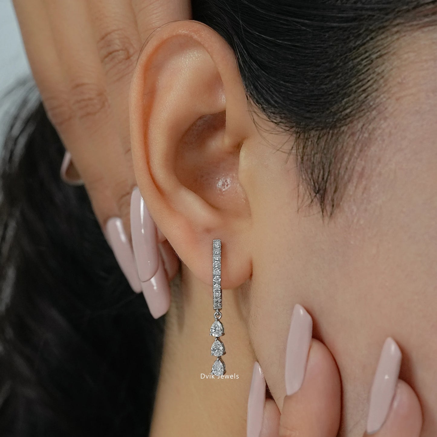 Pear Cut Diamond Drop Hoop Earring