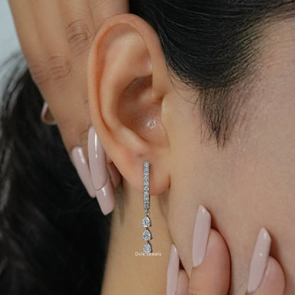 Pear Cut Diamond Drop Hoop Earring