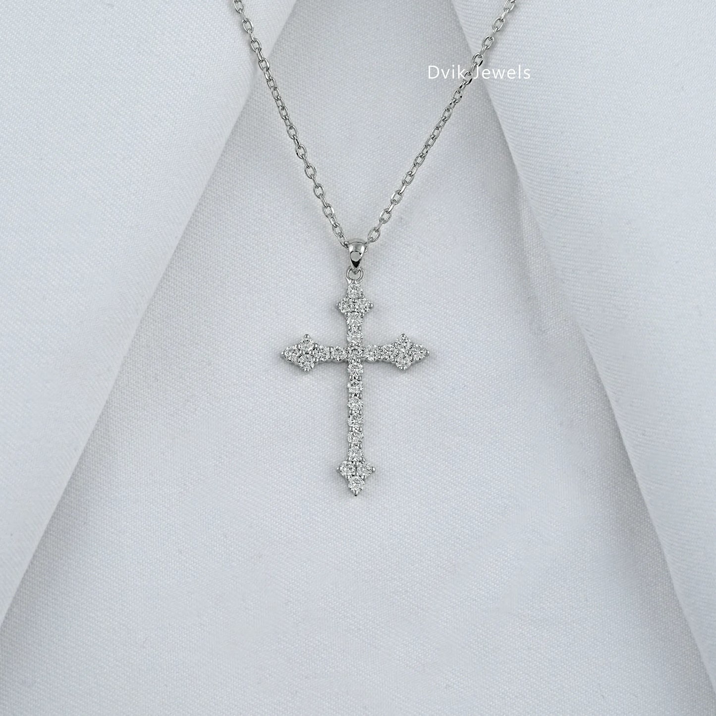 Pavé Lab Diamond Cross Pendant Necklace Pendant