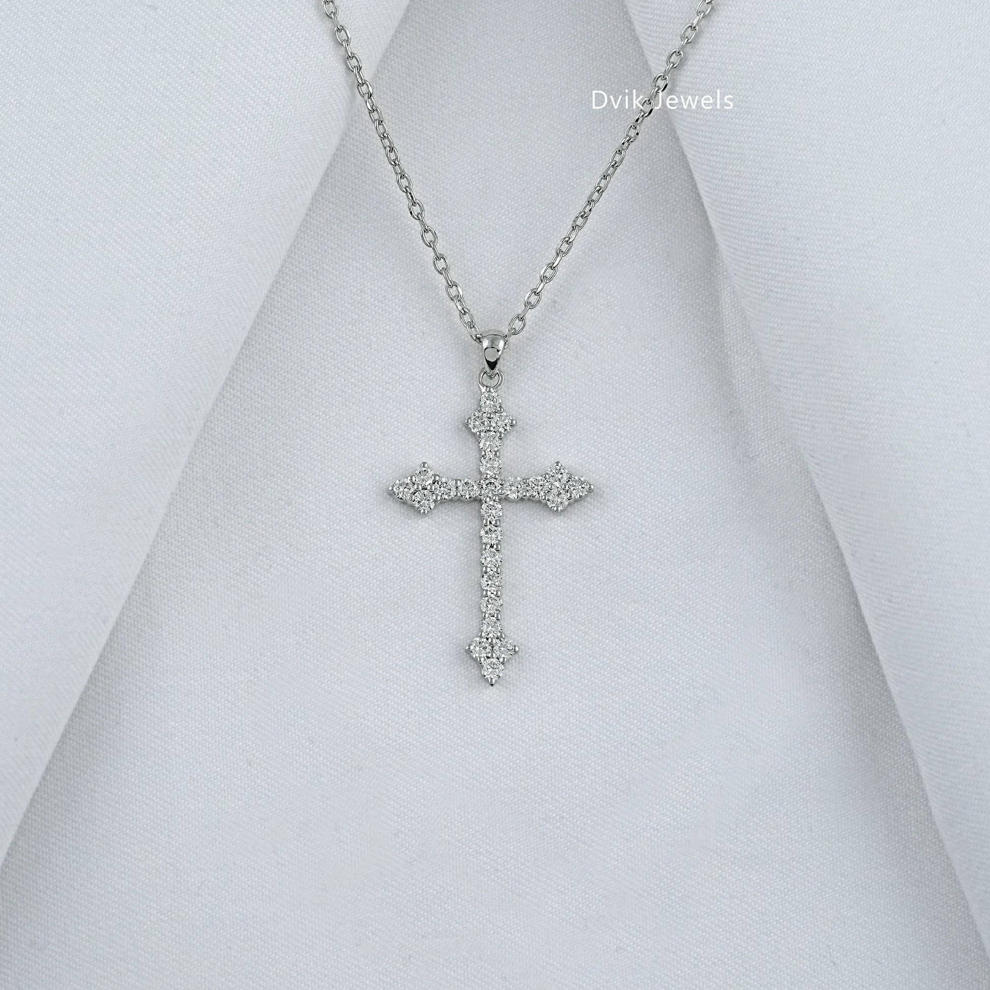 Pavé Lab Diamond Cross Pendant Necklace Pendant