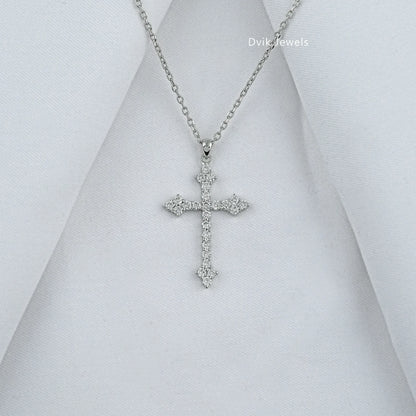 Pavé Lab Diamond Cross Pendant Necklace Pendant