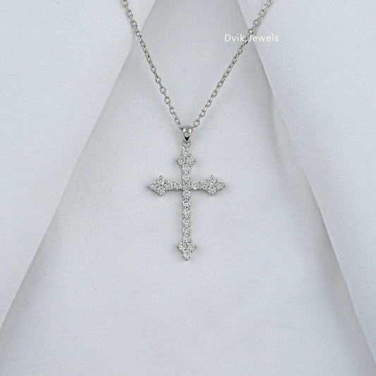Pavé Lab Diamond Cross Pendant Necklace Pendant