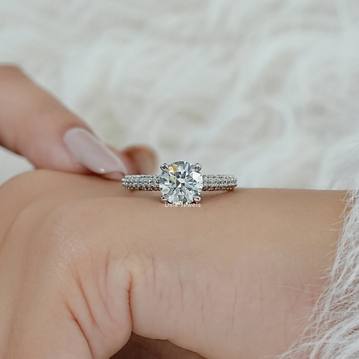 Pave Set Round Cut Lab Diamond Hidden Halo Ring