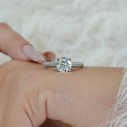 Pave Set Round Cut Lab Diamond Hidden Halo Ring