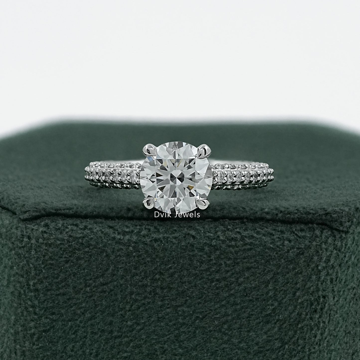 Pave Set Round Cut Lab Diamond Hidden Halo Ring