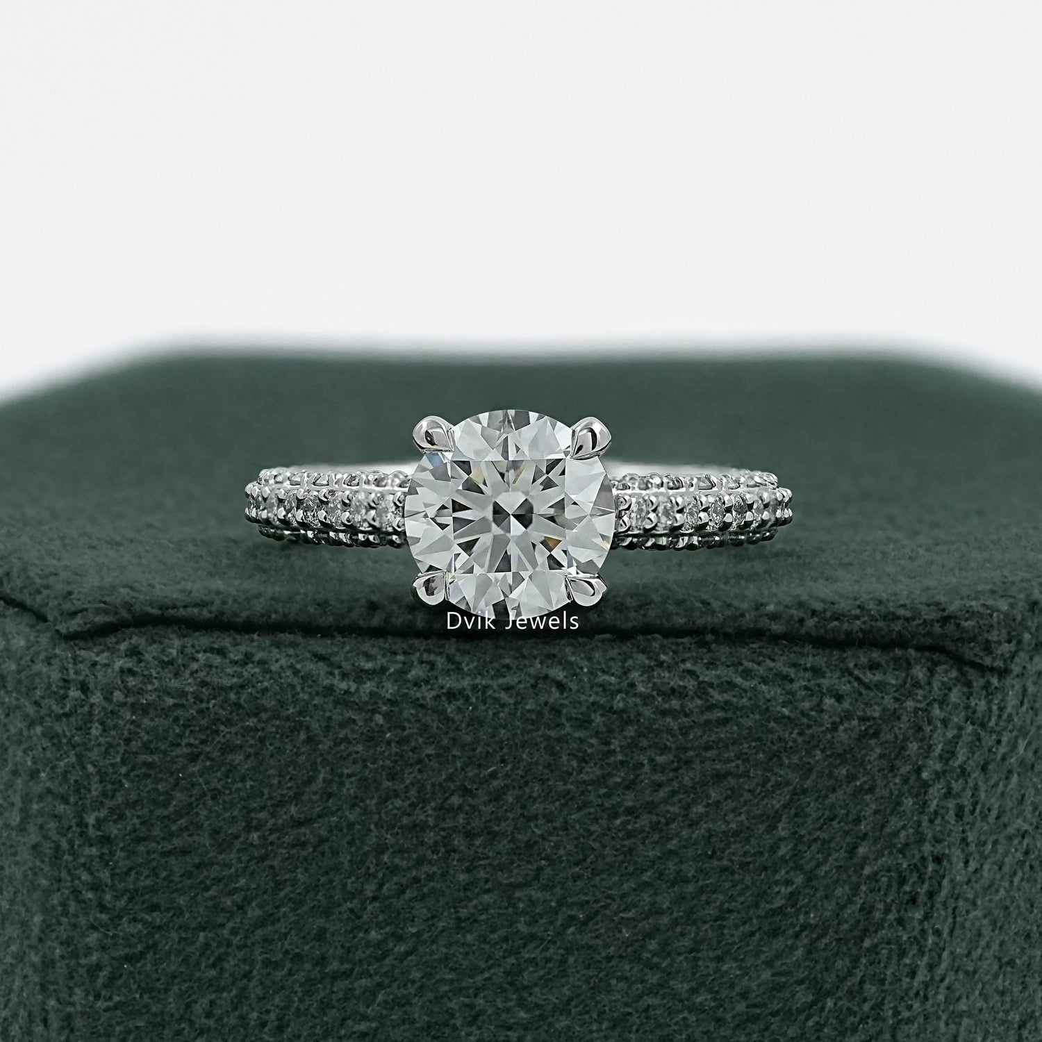 Pave Set Round Cut Lab Diamond Hidden Halo Ring Ring