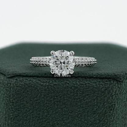 Pave Set Round Cut Lab Diamond Hidden Halo Ring