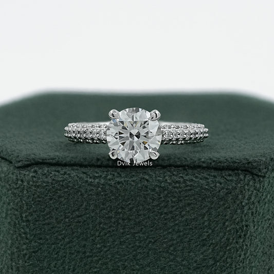 Pave Set Round Cut Lab Diamond Hidden Halo Ring Ring