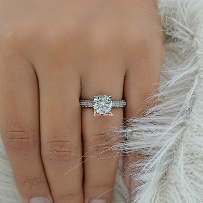 Pave Set Round Cut Lab Diamond Hidden Halo Ring