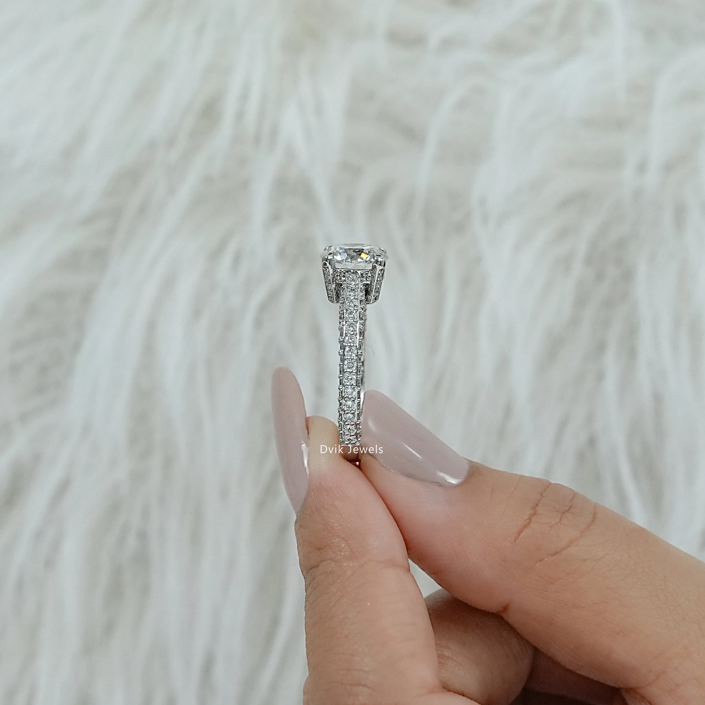 Pave Set Round Cut Lab Diamond Hidden Halo Ring