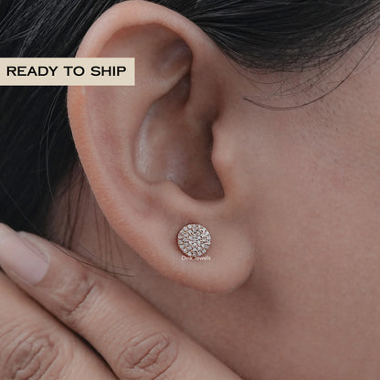 Round Cut Lab Diamond Pave Set Stud Earrings