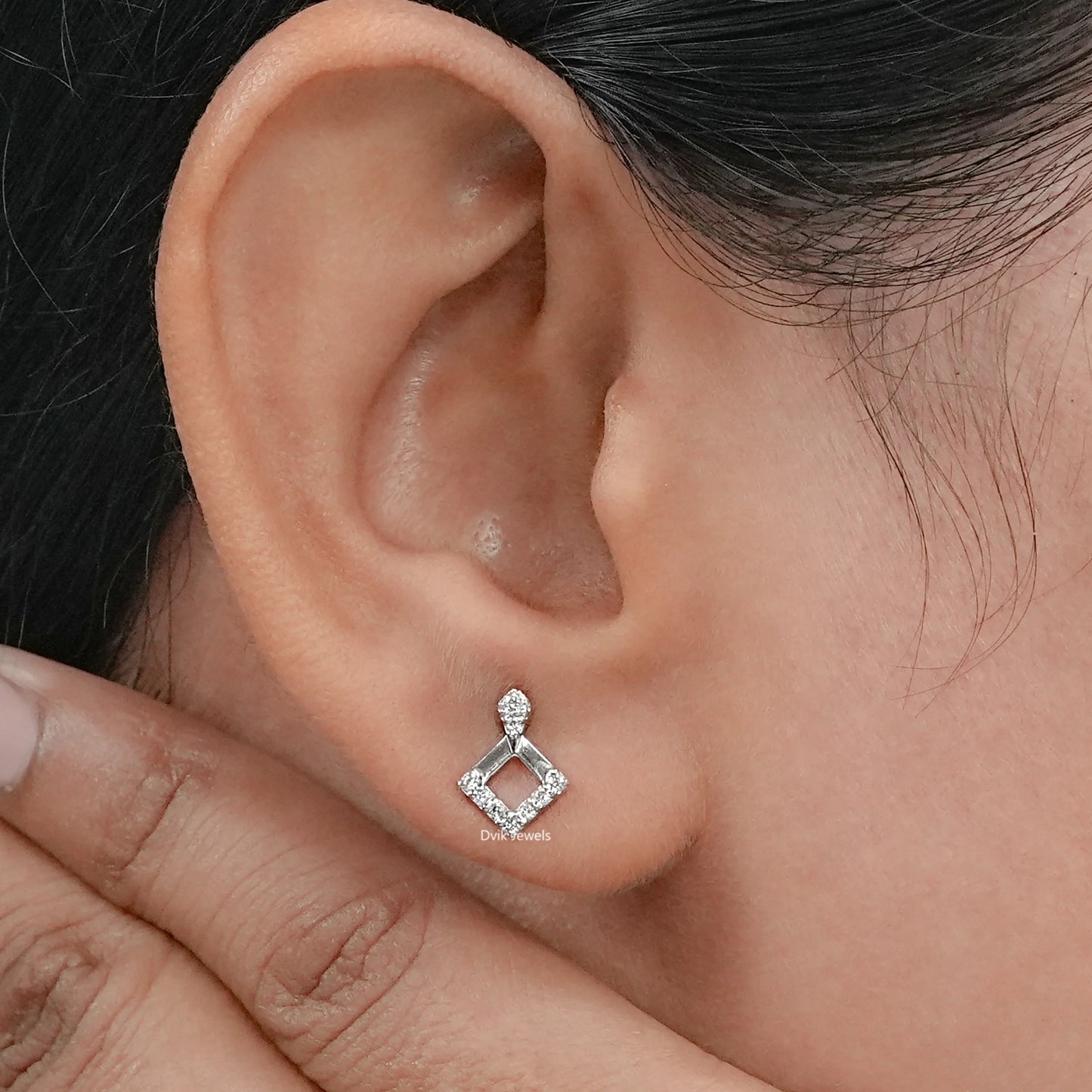 Square Shape Round Diamond Dangle Stud Earrings