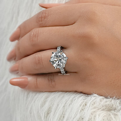 Round Lab Diamond Hidden Halo Cross Gallery Accent Ring Ring