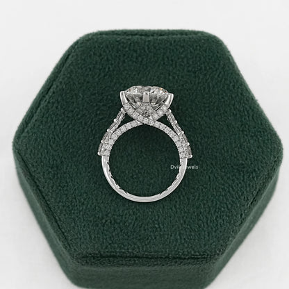 Round Lab Diamond Hidden Halo Cross Gallery Accent Ring Ring