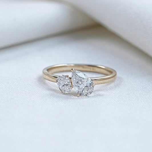 Pear And Oval Cut Lab Diamond Two Stone Ring
