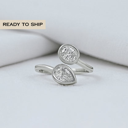 Pear And Oval Diamond Bezel Bypass Ring