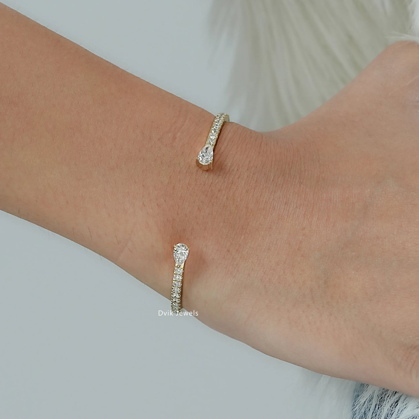 Pear And Round Cut Diamond Open Cuff Bracelet