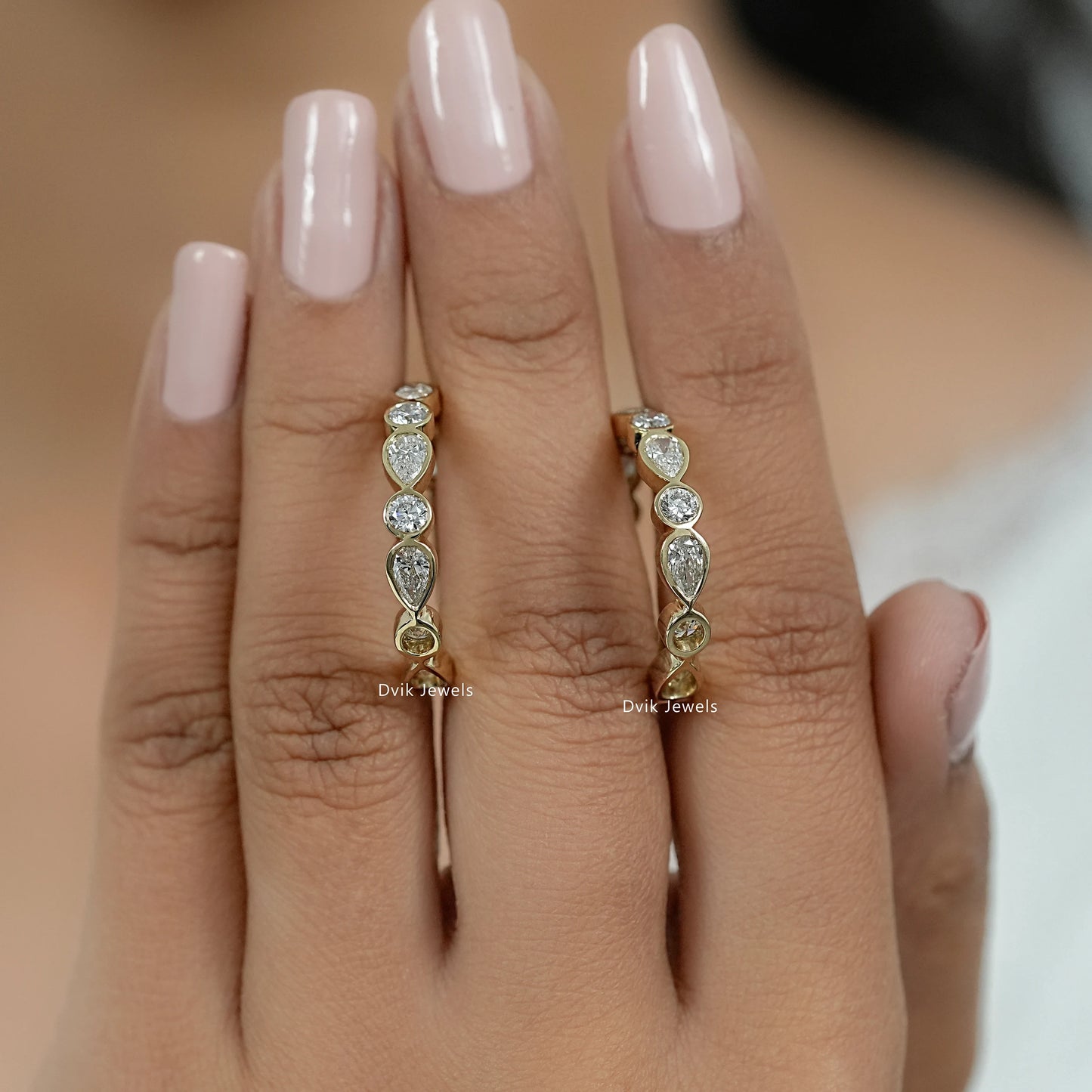 Bezel Set Pear And Round Diamond C Hoop Earrings