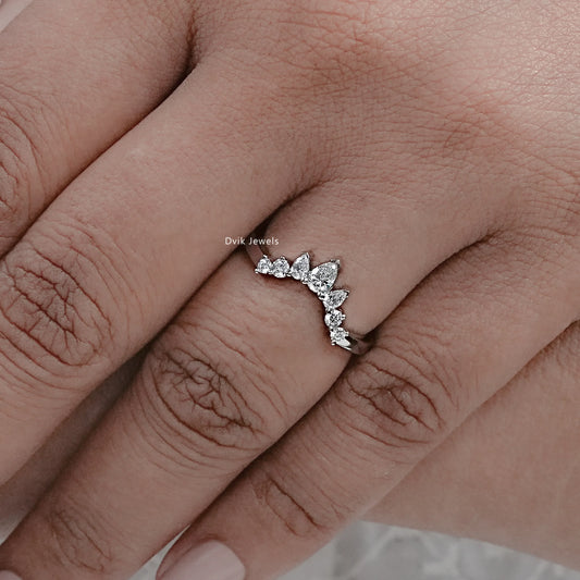 Pear And Round Diamond Curved Dainty Ring