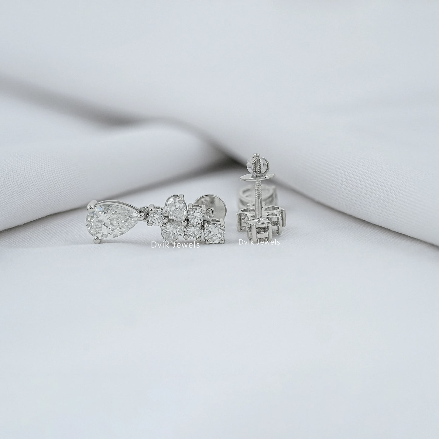 Pear And Round Diamond Dangle Drop Earrings
